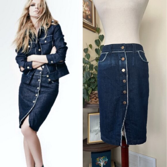 7 for All Mankind Button Down  Raw Edge Denim Pencil Skirt sz 26 - Picture 1 of 13